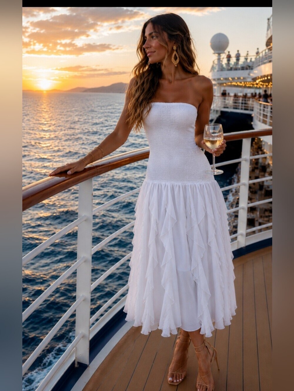 Sleeveless boho Bridal Vacay Boho white drop waist ruffle skirt Cruise Dress 2X
